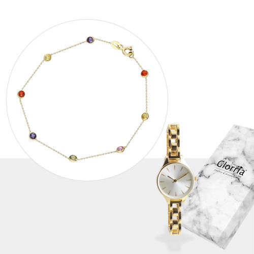 Glorria Altın Sıra Taşlı Bileklik - HEDİYE SETİ