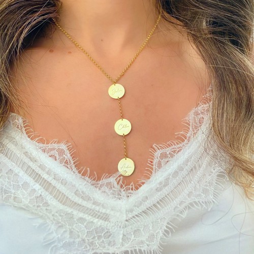 Glorria Kişiye Özel 3 Plaka Doç Gümüş Kolye