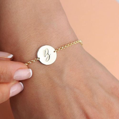 Glorria Kişiye Özel Plaka Harfli Doç Gümüş Bileklik