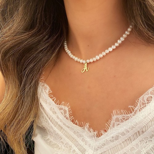 Glorria Kişiye Özel Harfli İnci Gümüş Kolye