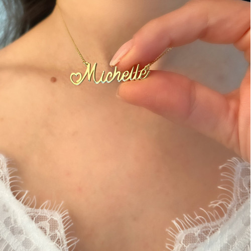 Glorria Kişiye Özel İsimli El Yazısı Kalp Gümüş Kolye