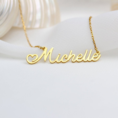 Glorria Kişiye Özel İsimli El Yazısı Kalp Gümüş Kolye