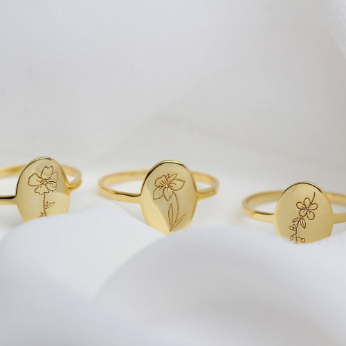 Glorria Kişiye Özel Doğum Çiçeği Gümüş Yüzük