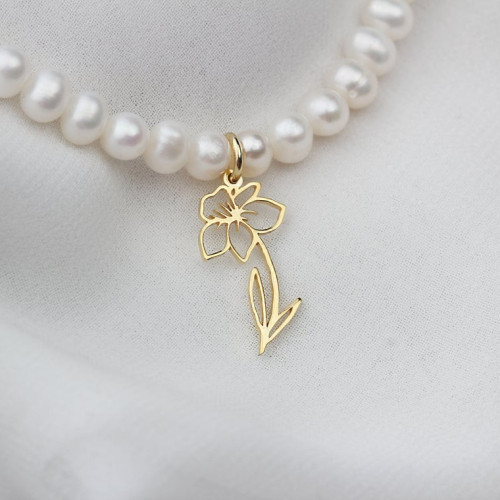 Glorria Kişiye Özel Doğum Çiçeği İnci Gümüş Kolye