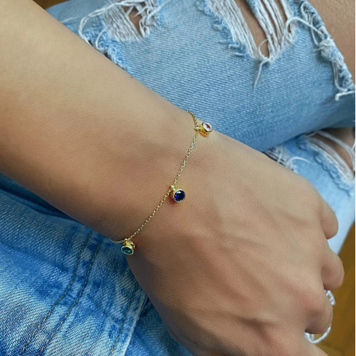 Glorria Kişiye Özel Doğum Taşlı Gümüş Bileklik