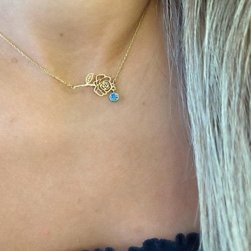 Glorria Kişiye Özel Doğum Çiçeği ve Doğum Taşı Gümüş Kolye