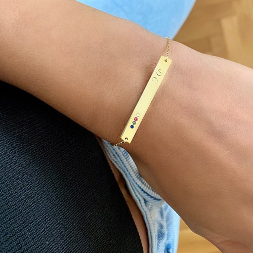 Glorria Kişiye Özel İsimli Doğum Taşlı Bar Bileklik