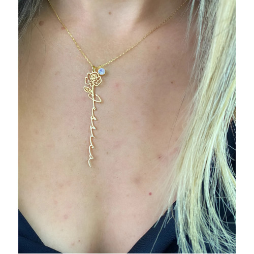 Glorria Kişiye Özel İsimli Doğum Çiçeği ve Doğum Taşlı Gümüş Kolye Glorria Kişiye Özel İsimli Doğum Çiçeği ve Doğum Taşlı Gümüş Kolye