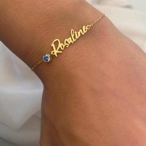 Glorria Kişiye Özel İsimli Doğum Taşlı Gümüş Bileklik