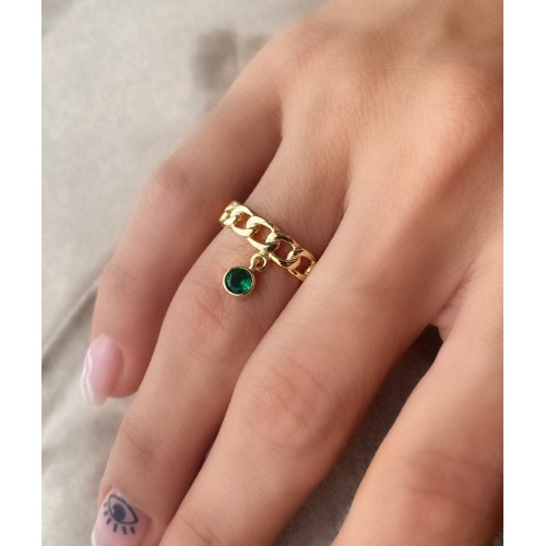 Glorria Kişiye Özel Doğum Taşlı Gümüş Zincir Yüzük