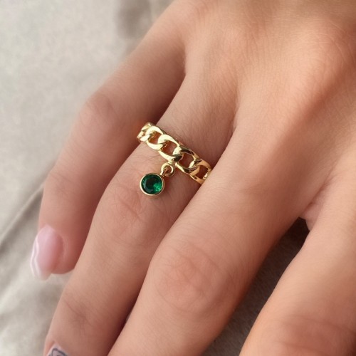 Glorria Kişiye Özel Doğum Taşlı Gümüş Zincir Yüzük