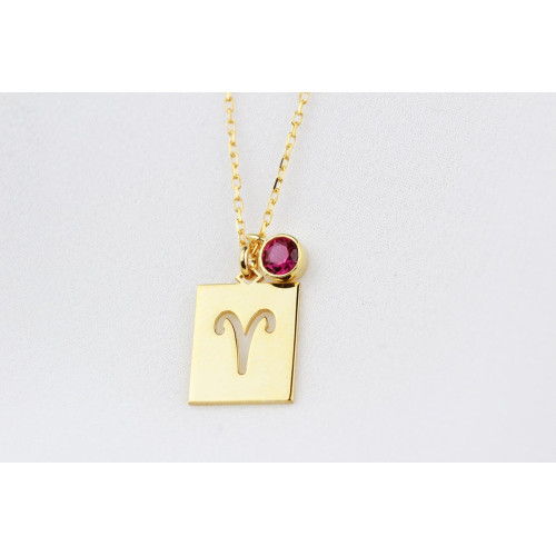 Glorria Kişiye Özel Doğum Taşlı Koç Burcu Gümüş Kolye