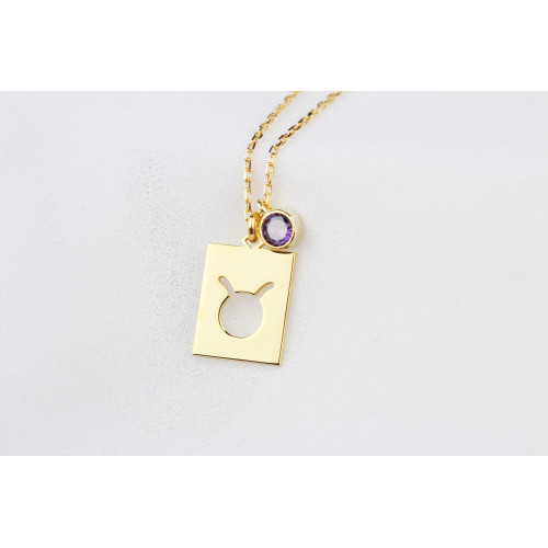 Glorria Kişiye Özel Doğum Taşlı Boğa Burcu Gümüş Kolye