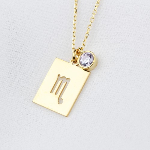 Glorria Kişiye Özel Doğum Taşlı Akrep Burcu Gümüş Kolye