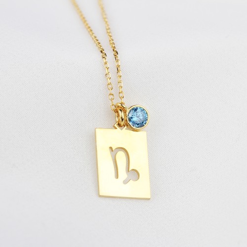 Glorria Kişiye Özel Doğum Taşlı Oğlak Burcu Gümüş Kolye