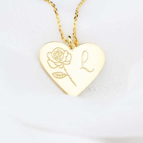 Glorria Kişiye Özel Doğum Çiçeği Harf Gümüş Kolye