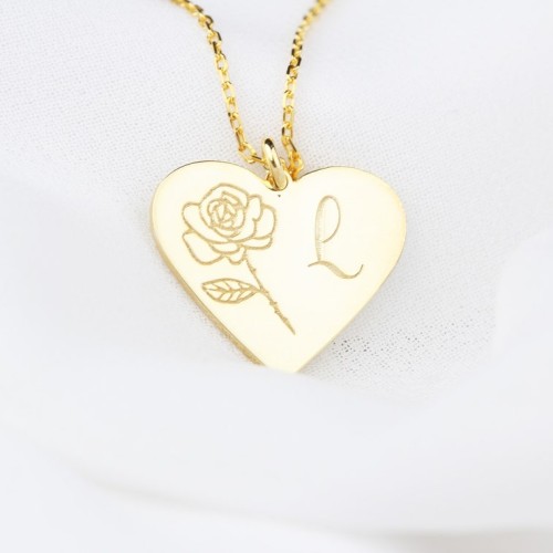 Glorria Kişiye Özel Doğum Çiçeği Harf Gümüş Kolye