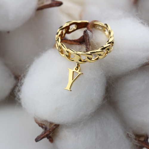 Glorria Kişiye Özel Gümüş Harf Zincir Yüzük