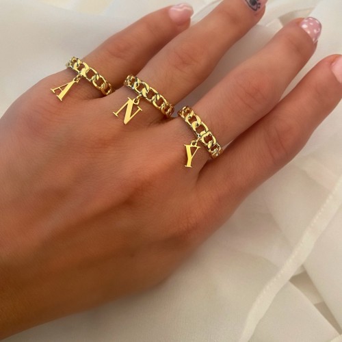 Glorria Kişiye Özel Gümüş Harf Zincir Yüzük