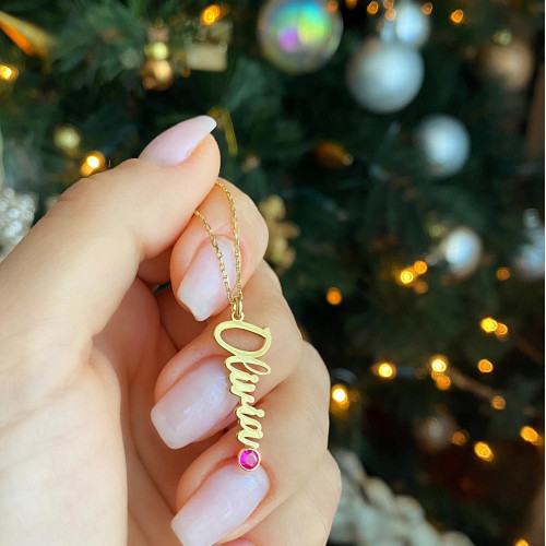 Glorria Kişiye Özel İsimli Doğum Taşlı Gümüş Kolye