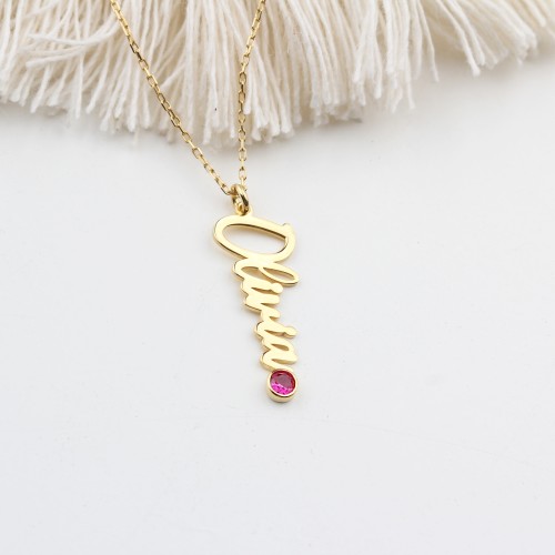 Glorria Kişiye Özel İsimli Doğum Taşlı Gümüş Kolye