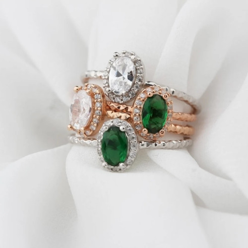 Glorria Kişiye Özel Doğum Taşlı Oval Gümüş Yüzük