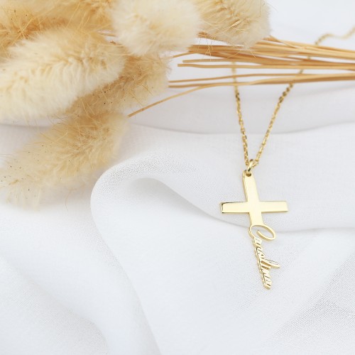 Glorria Kişiye Özel İsimli Haç Gümüş Kolye