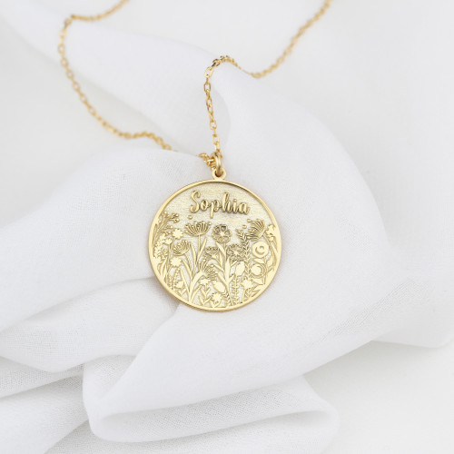 Glorria Kişiye Özel İsimli Çiçek Gümüş Kolye