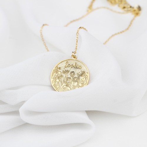 Glorria Kişiye Özel İsimli Çiçek Gümüş Kolye