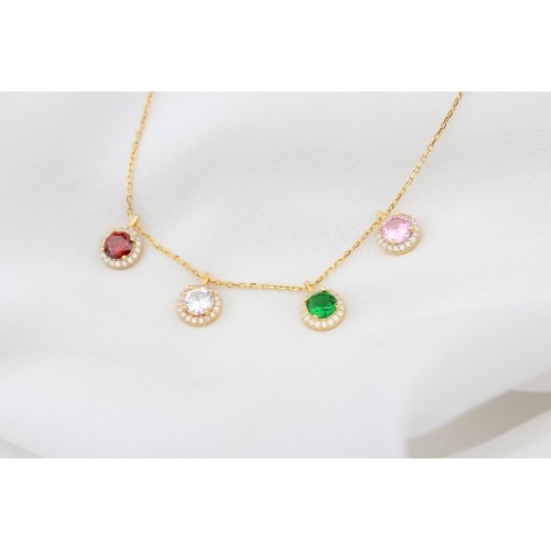 Glorria Kişiye Özel Doğum Taşlı Gümüş Yuvarlak Anturaj Kolye