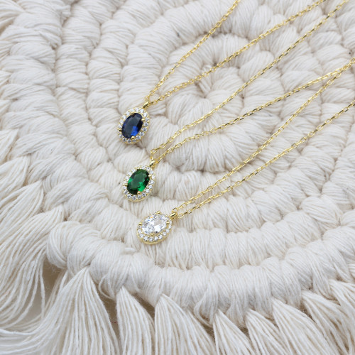 Glorria Kişiye Özel Doğum Taşlı Gümüş Oval Anturaj Kolye