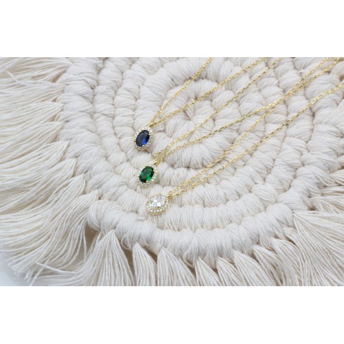 Glorria Kişiye Özel Doğum Taşlı Gümüş Oval Anturaj Kolye