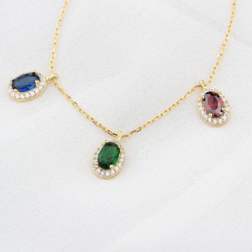 Glorria Kişiye Özel Doğum Taşlı Gümüş Oval Anturaj Kolye