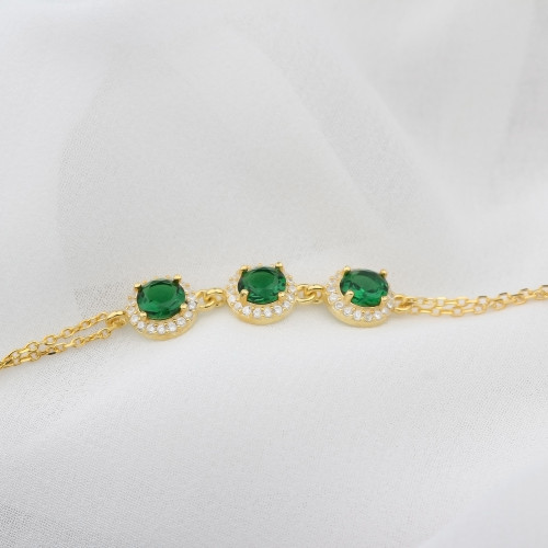 Glorria Kişiye Özel Doğum Taşlı Gümüş Yuvarlak Anturaj Bileklik