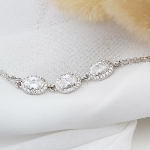 Glorria Kişiye Özel Doğum Taşlı Gümüş Oval Anturaj Bileklik