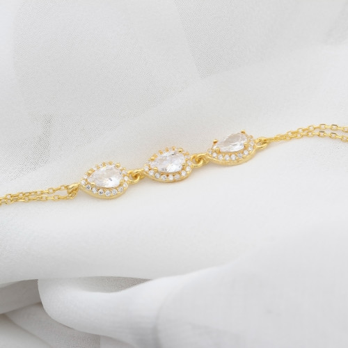 Glorria Kişiye Özel Doğum Taşlı Gümüş Damla Anturaj Bileklik