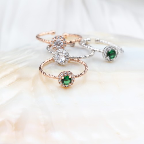 Glorria Kişiye Özel Doğum Taşlı Gümüş Yuvarlak Anturaj Yüzük