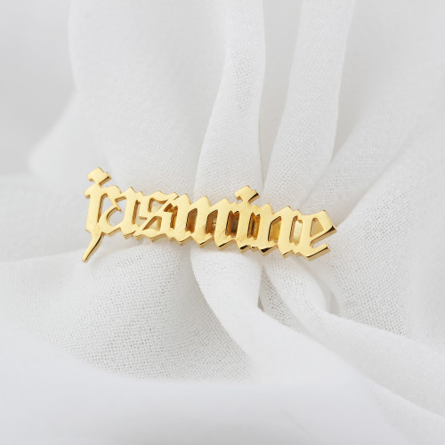 Glorria Kişiye Özel İsimli Gotik Gümüş Yüzük