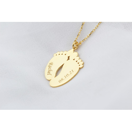 Glorria Kişiye Özel İsim ve Tarihli Bebek Ayak İzi Gümüş Kolye