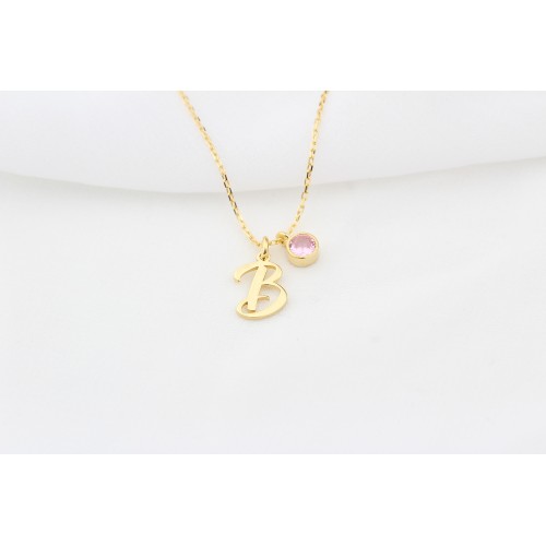 Glorria Kişiye Özel Doğum Taşlı Harf Gümüş Kolye