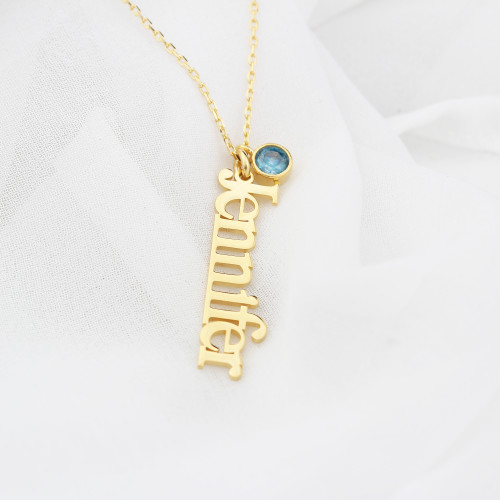 Glorria Kişiye Özel İsimli Doğum Taşlı Gümüş Kolye