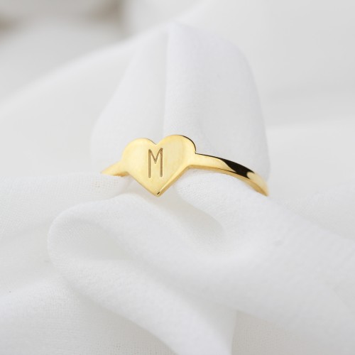 Glorria Kişiye Özel Minimal Harf Kalp Gümüş Yüzük