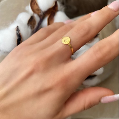 Glorria Kişiye Özel Harfli Disk Gümüş Yüzük