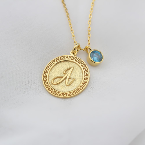 Glorria Kişiye Özel Gümüş Doğum Taşlı Plaka Harf Kolye