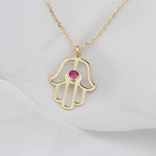 Glorria Kişiye Özel Gümüş Doğum Taşlı Fatmanın Eli Kolye