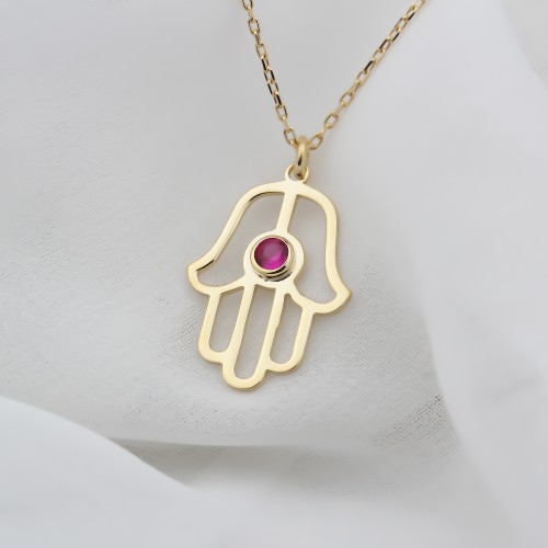 Glorria Kişiye Özel Gümüş Doğum Taşlı Fatmanın Eli Kolye