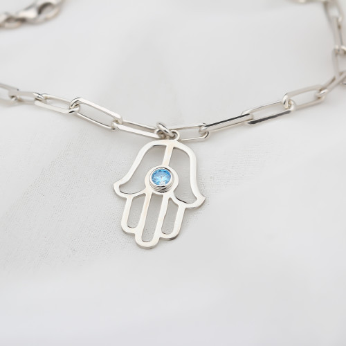 Glorria Kişiye Özel Gümüş Doğum Taşlı Fatmanın Eli Bileklik