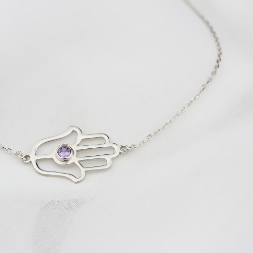 Glorria Kişiye Özel Gümüş Doğum Taşlı Fatmanın Eli Bileklik