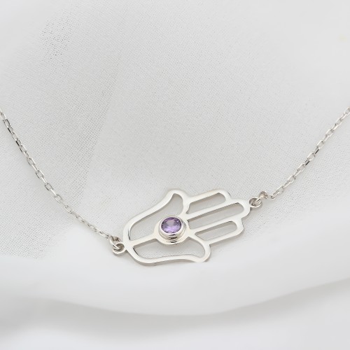 Glorria Kişiye Özel Gümüş Doğum Taşlı Fatmanın Eli Bileklik