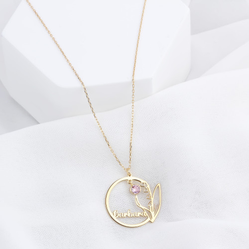 Glorria Gümüş Kişiye Özel İsimli Doğum Taşı Ve Doğum Çiçeği Kolye